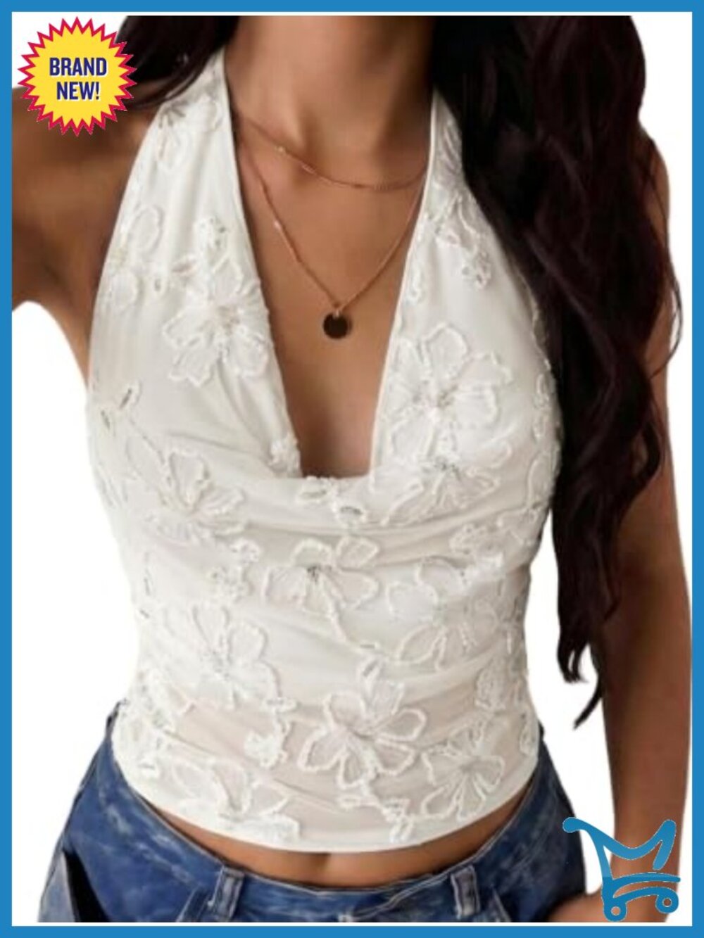 Soly Hux Women's Y2K Floral Embroidery Sheer Mesh Halter Crop Top